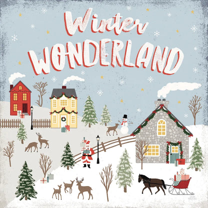 Christmas Village III Blue Sky by Laura Marshall. SKU 85782a. Archival Giclee Fine art print for wall decor.