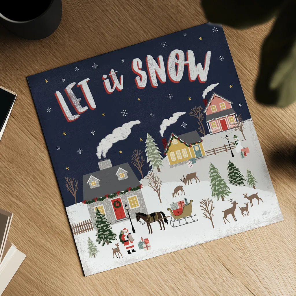 Christmas Village IV by Laura Marshall. Shown as a detailed flat fine art print, highlighting archival giclee quality. Available as an archival giclee rolled canvas, fine art paper, or poster print. SKU 48503a.