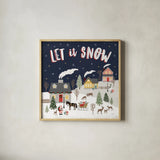 Christmas Village IV by Laura Marshall. Shown in a natural wood glass frame for a timeless modern aesthetic. Available as an archival giclee rolled canvas, fine art paper, or poster print. SKU 48503a.