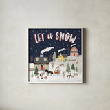 Christmas Village IV by Laura Marshall. Shown in a crisp white glass frame for a clean and minimalist style. Available as an archival giclee rolled canvas, fine art paper, or poster print. SKU 48503a.