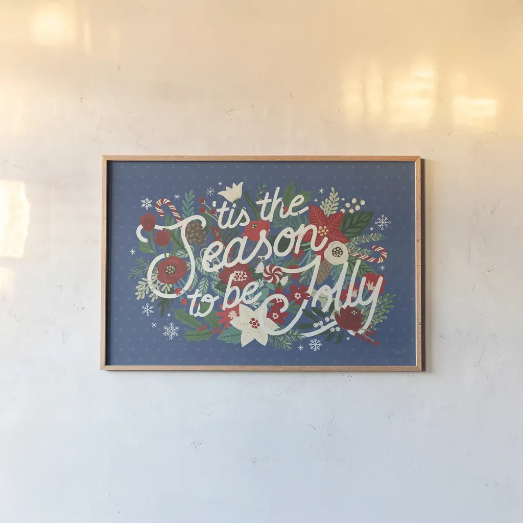 Christmas Wishes II Dark by Laura Marshall. shown as a paper print in a natural frame. Available as a archival giclee rolled canvas, fine art paper, or poster print. SKU 67518i.