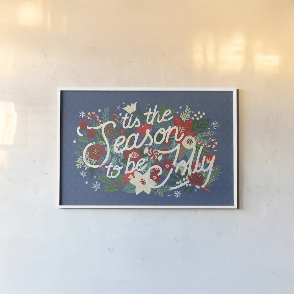 Christmas Wishes II Dark by Laura Marshall. shown as a paper print in a white frame. Available as a archival giclee rolled canvas, fine art paper, or poster print. SKU 67518i.