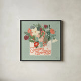 Christmas Wishes III by Laura Marshall. Shown in a sleek black glass frame for a contemporary gallery look. Available as an archival giclee rolled canvas, fine art paper, or poster print. SKU 66385a.
