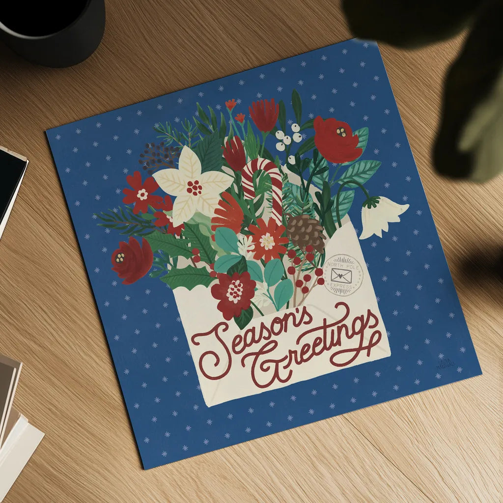 Christmas Wishes III Dark by Laura Marshall. Shown as a detailed flat fine art print, highlighting archival giclee quality. Available as an archival giclee rolled canvas, fine art paper, or poster print. SKU 67519a.