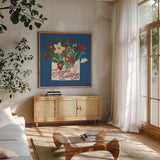 Christmas Wishes III Dark by Laura Marshall. Shown in a natural wood frame in a cozy modern living room. Available as an archival giclee rolled canvas, fine art paper, or poster print. SKU 67519a.
