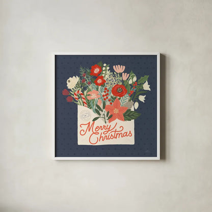 Christmas Wishes IV by Laura Marshall. Shown in a crisp white glass frame for a clean and minimalist style. Available as an archival giclee rolled canvas, fine art paper, or poster print. SKU 66386a.