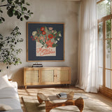 Christmas Wishes IV by Laura Marshall. Shown in a natural wood frame in a cozy modern living room. Available as an archival giclee rolled canvas, fine art paper, or poster print. SKU 66386a.