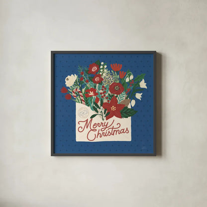 Christmas Wishes IV Dark by Laura Marshall. Shown in a sleek black glass frame for a contemporary gallery look. Available as an archival giclee rolled canvas, fine art paper, or poster print. SKU 67520a.