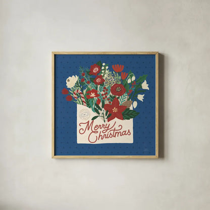 Christmas Wishes IV Dark by Laura Marshall. Shown in a natural wood glass frame for a timeless modern aesthetic. Available as an archival giclee rolled canvas, fine art paper, or poster print. SKU 67520a.