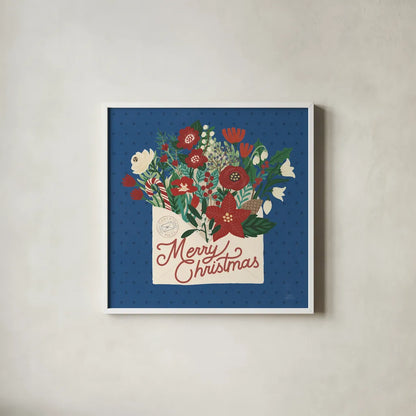 Christmas Wishes IV Dark by Laura Marshall. Shown in a crisp white glass frame for a clean and minimalist style. Available as an archival giclee rolled canvas, fine art paper, or poster print. SKU 67520a.