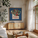 Christmas Wishes IV Dark by Laura Marshall. Shown in a natural wood frame in a cozy modern living room. Available as an archival giclee rolled canvas, fine art paper, or poster print. SKU 67520a.