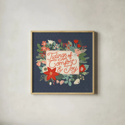 Christmas Wishes V by Laura Marshall. Shown in a natural wood glass frame for a timeless modern aesthetic. Available as an archival giclee rolled canvas, fine art paper, or poster print. SKU 66387a.