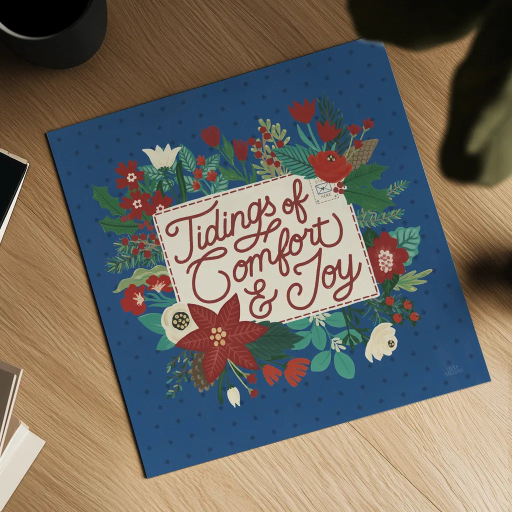 Christmas Wishes V Dark by Laura Marshall. Shown as a detailed flat fine art print, highlighting archival giclee quality. Available as an archival giclee rolled canvas, fine art paper, or poster print. SKU 67521a.