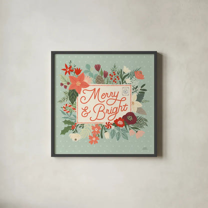 Christmas Wishes VI by Laura Marshall. Shown in a sleek black glass frame for a contemporary gallery look. Available as an archival giclee rolled canvas, fine art paper, or poster print. SKU 66388a.