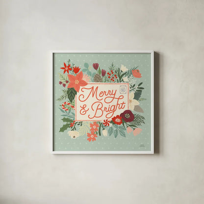Christmas Wishes VI by Laura Marshall. Shown in a crisp white glass frame for a clean and minimalist style. Available as an archival giclee rolled canvas, fine art paper, or poster print. SKU 66388a.
