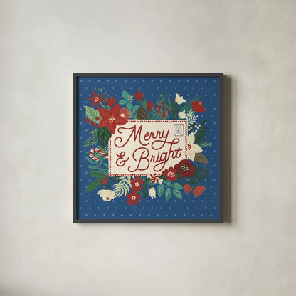 Christmas Wishes VI Dark by Laura Marshall. Shown in a sleek black glass frame for a contemporary gallery look. Available as an archival giclee rolled canvas, fine art paper, or poster print. SKU 67522a.