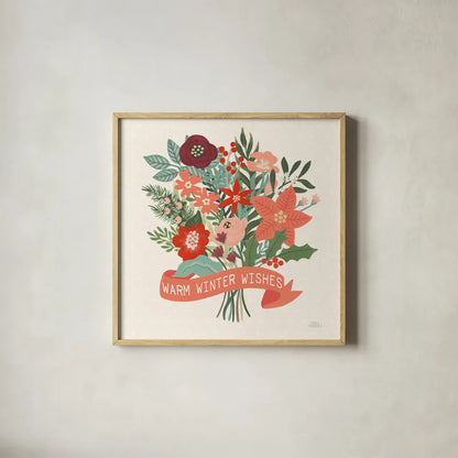 Christmas Wishes VII by Laura Marshall. Shown in a natural wood glass frame for a timeless modern aesthetic. Available as an archival giclee rolled canvas, fine art paper, or poster print. SKU 66389a.