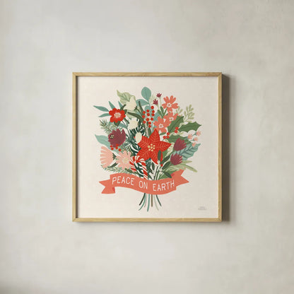 Christmas Wishes VIII by Laura Marshall. Shown in a natural wood glass frame for a timeless modern aesthetic. Available as an archival giclee rolled canvas, fine art paper, or poster print. SKU 66390a.