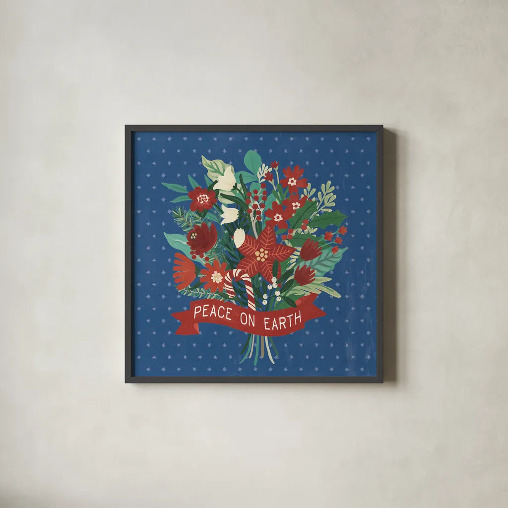 Christmas Wishes VIII Dark by Laura Marshall. Shown in a sleek black glass frame for a contemporary gallery look. Available as an archival giclee rolled canvas, fine art paper, or poster print. SKU 67523a.