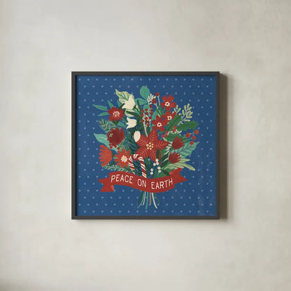 Christmas Wishes VIII Dark by Laura Marshall. Shown in a sleek black glass frame for a contemporary gallery look. Available as an archival giclee rolled canvas, fine art paper, or poster print. SKU 67523a.