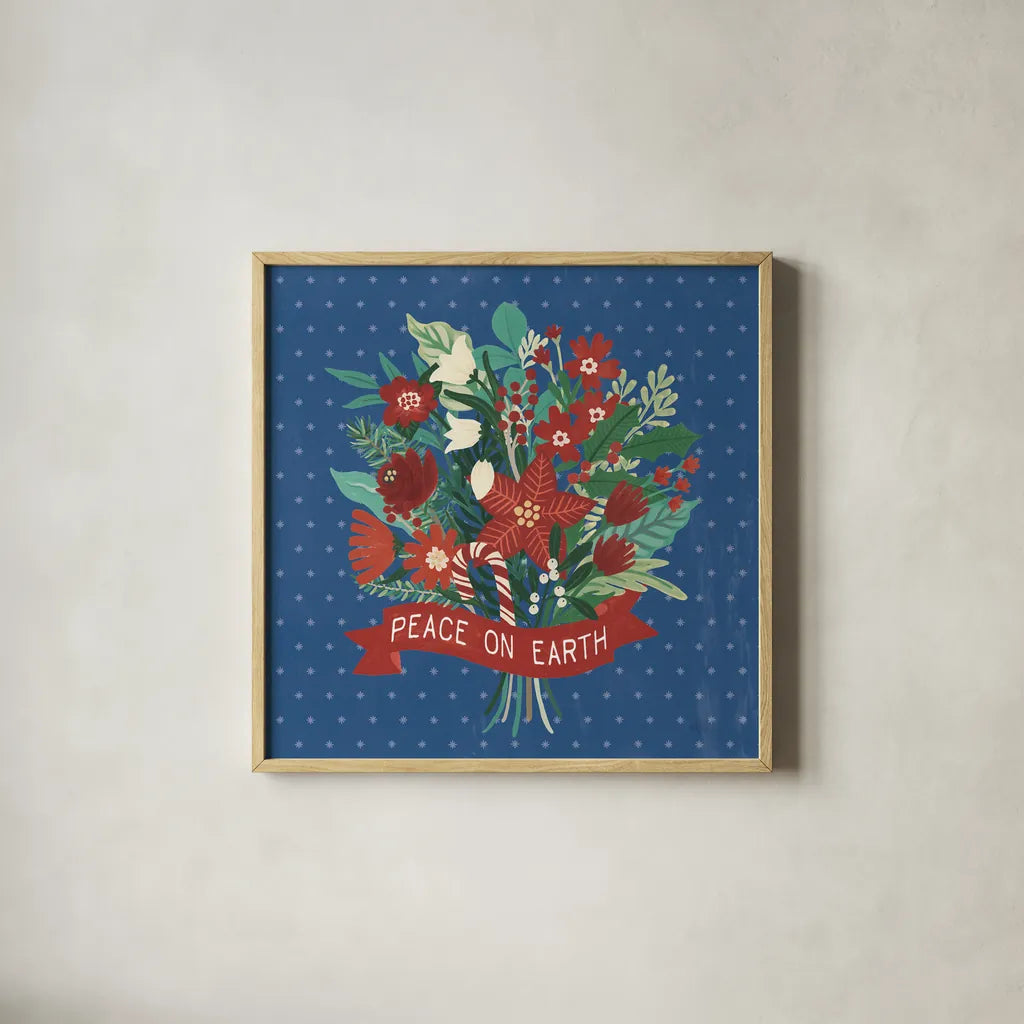 Christmas Wishes VIII Dark by Laura Marshall. Shown in a natural wood glass frame for a timeless modern aesthetic. Available as an archival giclee rolled canvas, fine art paper, or poster print. SKU 67523a.