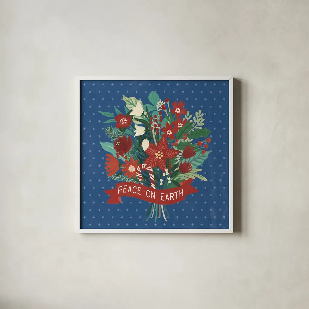 Christmas Wishes VIII Dark by Laura Marshall. Shown in a crisp white glass frame for a clean and minimalist style. Available as an archival giclee rolled canvas, fine art paper, or poster print. SKU 67523a.