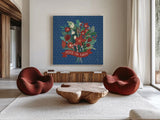 Christmas Wishes VIII Dark by Laura Marshall. Shown as extra-large giant wall art in a modern living room. Available as an archival giclee rolled canvas, fine art paper, or poster print. SKU 67523a.