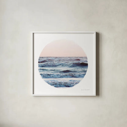 Coastal Colors I by Laura Marshall. Shown in a crisp white glass frame for a clean and minimalist style. Available as an archival giclee rolled canvas, fine art paper, or poster print. SKU 47124a.