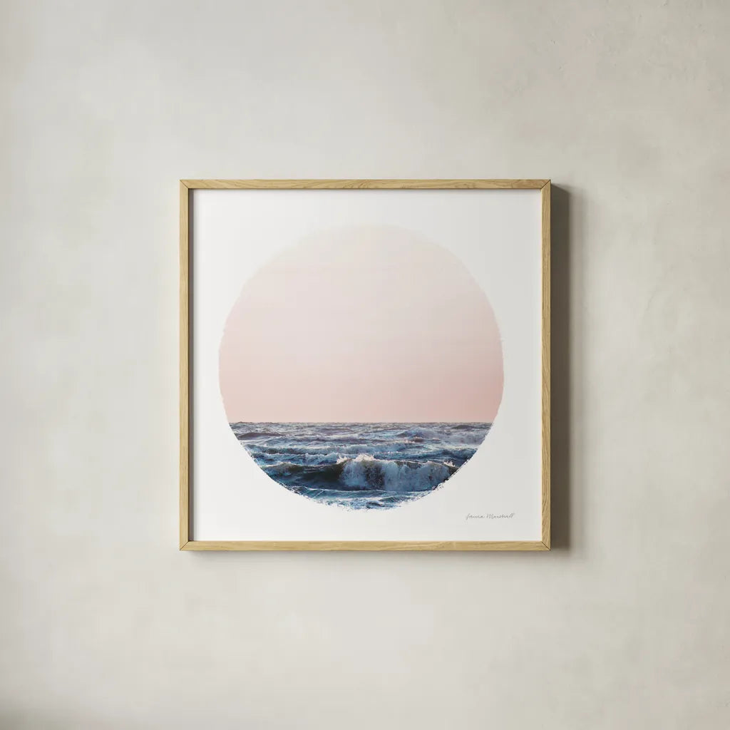 Coastal Colors II by Laura Marshall. Shown in a natural wood glass frame for a timeless modern aesthetic. Available as an archival giclee rolled canvas, fine art paper, or poster print. SKU 47125a.