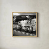 Coffeehouse II Crop by Laura Marshall. Shown in a natural wood glass frame for a timeless modern aesthetic. Available as an archival giclee rolled canvas, fine art paper, or poster print. SKU 16598a.