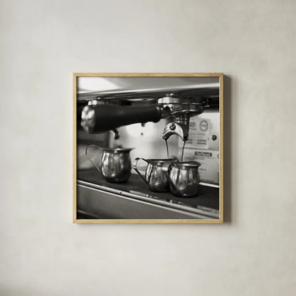 Coffeehouse II Crop by Laura Marshall. Shown in a natural wood glass frame for a timeless modern aesthetic. Available as an archival giclee rolled canvas, fine art paper, or poster print. SKU 16598a.