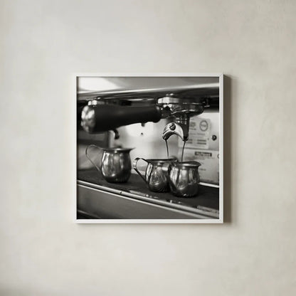 Coffeehouse II Crop by Laura Marshall. Shown in a crisp white glass frame for a clean and minimalist style. Available as an archival giclee rolled canvas, fine art paper, or poster print. SKU 16598a.