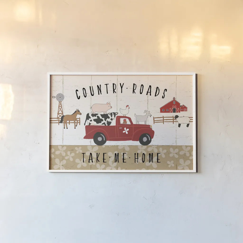 Country Roads I by Laura Marshall. shown as a paper print in a white frame. Available as a archival giclee rolled canvas, fine art paper, or poster print. SKU 46821i.