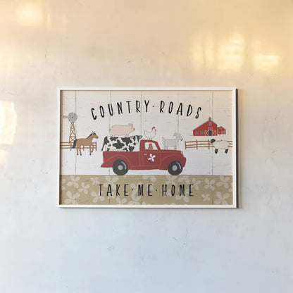 Country Roads I by Laura Marshall. shown as a paper print in a white frame. Available as a archival giclee rolled canvas, fine art paper, or poster print. SKU 46821i.