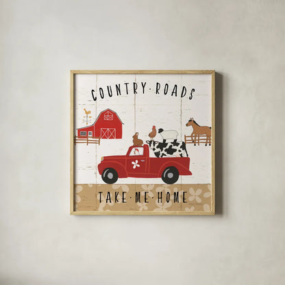 Country Roads III by Laura Marshall. Shown in a natural wood glass frame for a timeless modern aesthetic. Available as an archival giclee rolled canvas, fine art paper, or poster print. SKU 46823a.