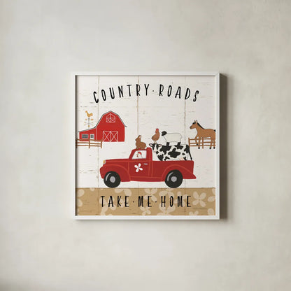 Country Roads III by Laura Marshall. Shown in a crisp white glass frame for a clean and minimalist style. Available as an archival giclee rolled canvas, fine art paper, or poster print. SKU 46823a.