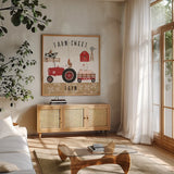 Country Roads V by Laura Marshall. Shown in a natural wood frame in a cozy modern living room. Available as an archival giclee rolled canvas, fine art paper, or poster print. SKU 46825a.