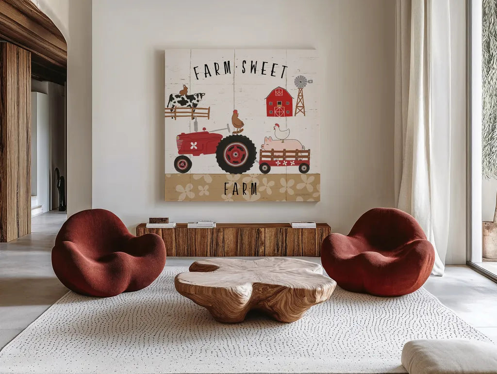 Country Roads V by Laura Marshall. Shown as extra-large giant wall art in a modern living room. Available as an archival giclee rolled canvas, fine art paper, or poster print. SKU 46825a.