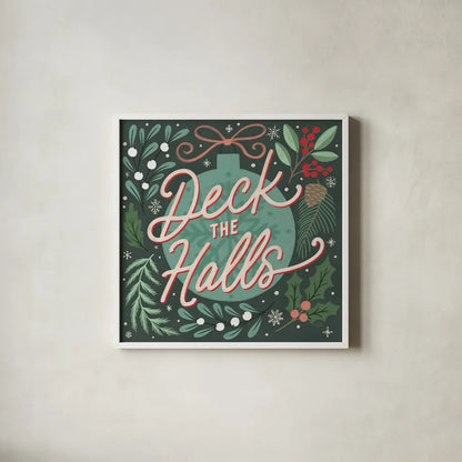 Cozy Christmas II by Laura Marshall. Shown in a crisp white glass frame for a clean and minimalist style. Available as an archival giclee rolled canvas, fine art paper, or poster print. SKU 88767a.