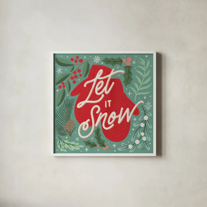 Cozy Christmas IV by Laura Marshall. Shown in a crisp white glass frame for a clean and minimalist style. Available as an archival giclee rolled canvas, fine art paper, or poster print. SKU 88769a.