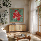 Cozy Christmas IV by Laura Marshall. Shown in a natural wood frame in a cozy modern living room. Available as an archival giclee rolled canvas, fine art paper, or poster print. SKU 88769a.
