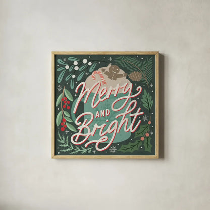 Cozy Christmas V by Laura Marshall. Shown in a natural wood glass frame for a timeless modern aesthetic. Available as an archival giclee rolled canvas, fine art paper, or poster print. SKU 88770a.