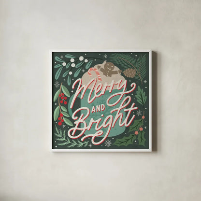 Cozy Christmas V by Laura Marshall. Shown in a crisp white glass frame for a clean and minimalist style. Available as an archival giclee rolled canvas, fine art paper, or poster print. SKU 88770a.