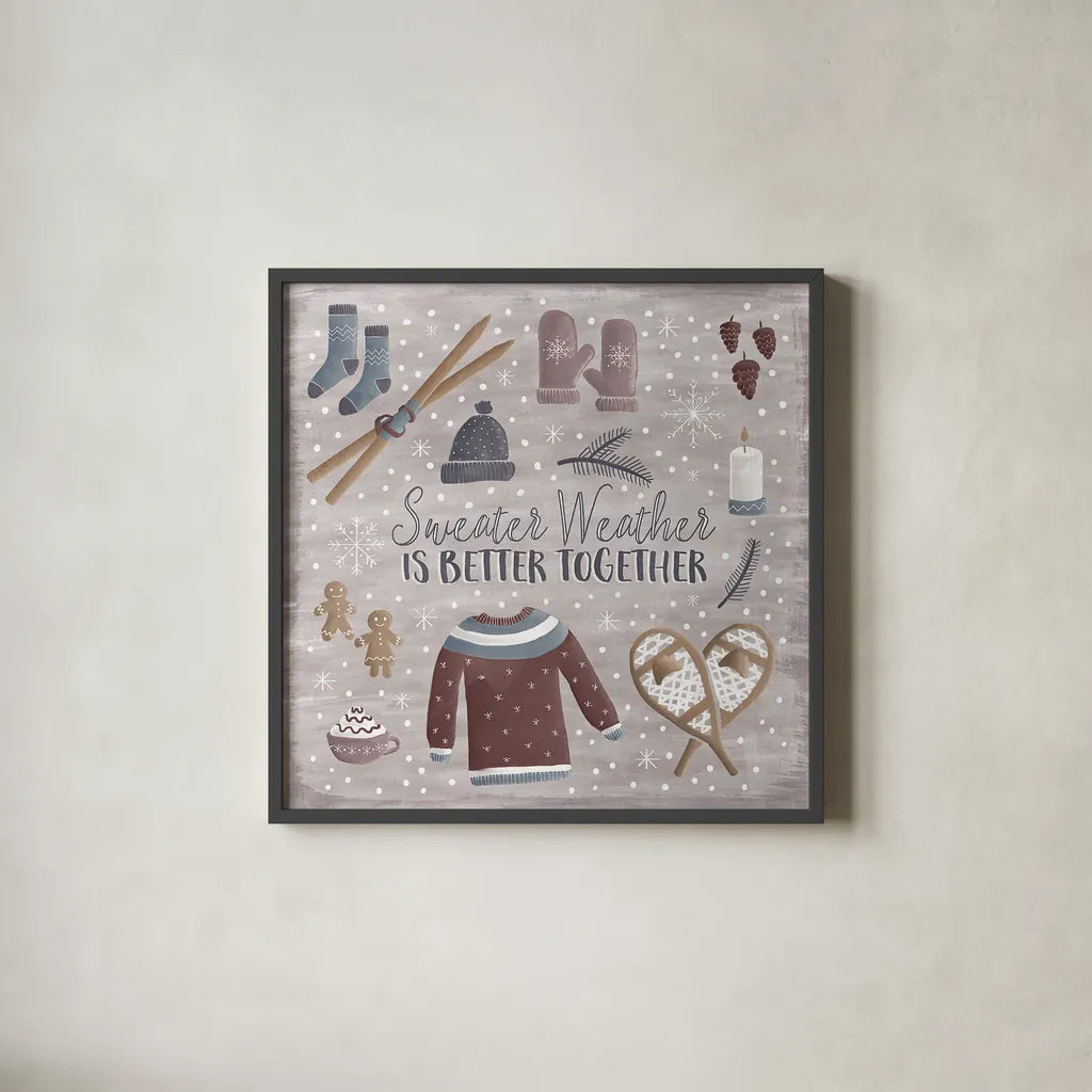 Cozy Winter I by Laura Marshall. Shown in a sleek black glass frame for a contemporary gallery look. Available as an archival giclee rolled canvas, fine art paper, or poster print. SKU 30698a.