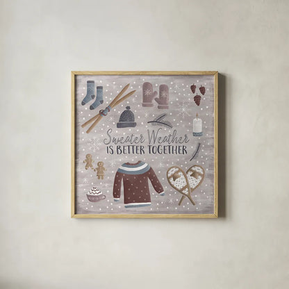 Cozy Winter I by Laura Marshall. Shown in a natural wood glass frame for a timeless modern aesthetic. Available as an archival giclee rolled canvas, fine art paper, or poster print. SKU 30698a.