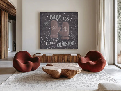 Cozy Winter IV by Laura Marshall. Shown as extra-large giant wall art in a modern living room. Available as an archival giclee rolled canvas, fine art paper, or poster print. SKU 30701a.