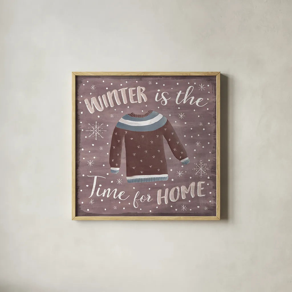 Cozy Winter V by Laura Marshall. Shown in a natural wood glass frame for a timeless modern aesthetic. Available as an archival giclee rolled canvas, fine art paper, or poster print. SKU 30702a.