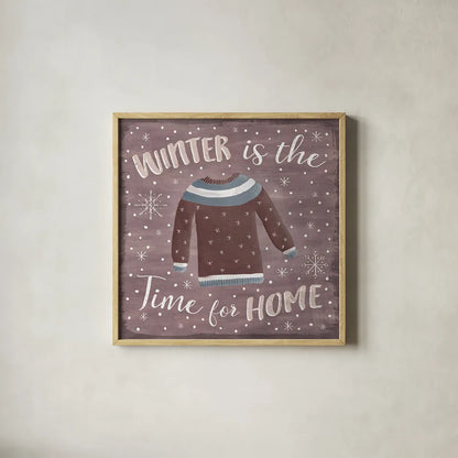 Cozy Winter V by Laura Marshall. Shown in a natural wood glass frame for a timeless modern aesthetic. Available as an archival giclee rolled canvas, fine art paper, or poster print. SKU 30702a.