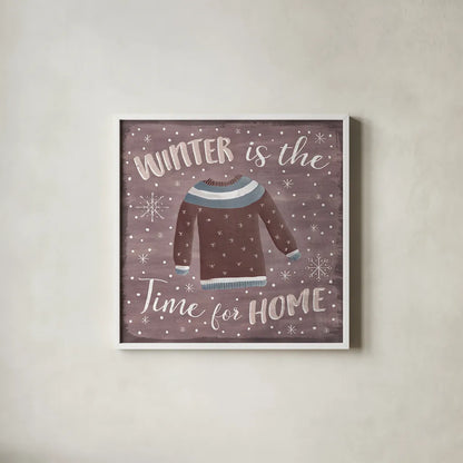 Cozy Winter V by Laura Marshall. Shown in a crisp white glass frame for a clean and minimalist style. Available as an archival giclee rolled canvas, fine art paper, or poster print. SKU 30702a.