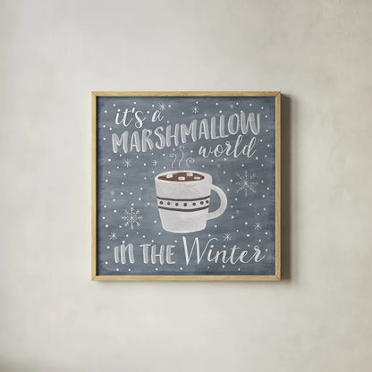 Cozy Winter VII by Laura Marshall. Shown in a natural wood glass frame for a timeless modern aesthetic. Available as an archival giclee rolled canvas, fine art paper, or poster print. SKU 30704a.